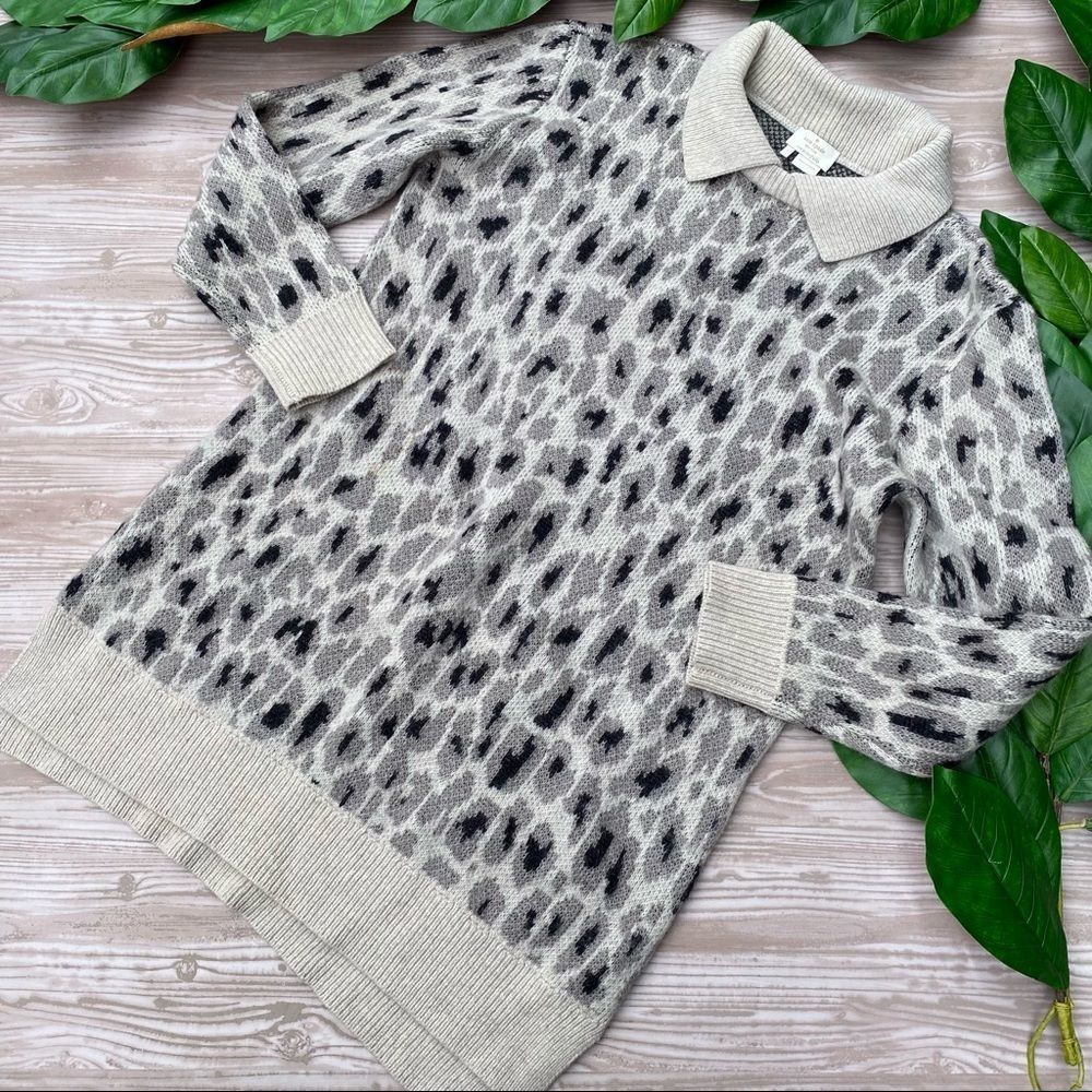 Kate Spade Leopard Collared Tunic Sweater Dress Small